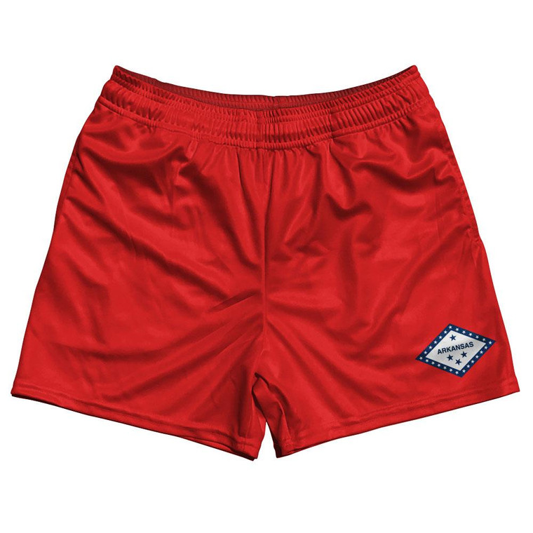 Arkansas State Flag Rugby Gym Short 5 Inch Inseam With Pockets Made In USA - Red