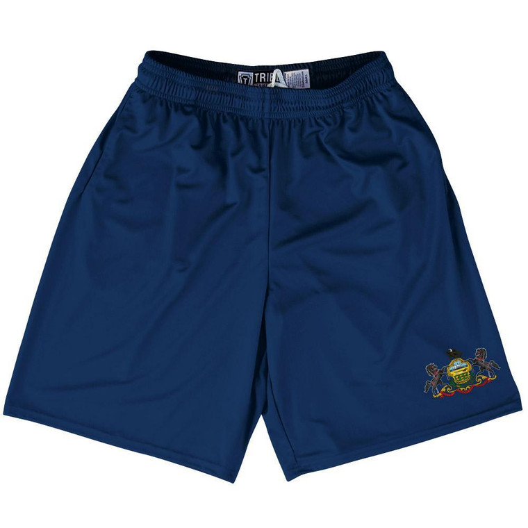 Pennsylvania State Flag 9" Inseam Lacrosse Shorts Made In USA - Navy