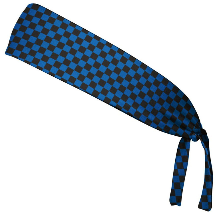 Checkerboard Royal Blue & Black Elastic Tie Running Fitness Headbands Made In USA - Blue Black