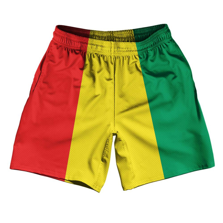 Guinea Country Flag Athletic Running Fitness Exercise Shorts 7" Inseam Made In USA - Red Green Yellow