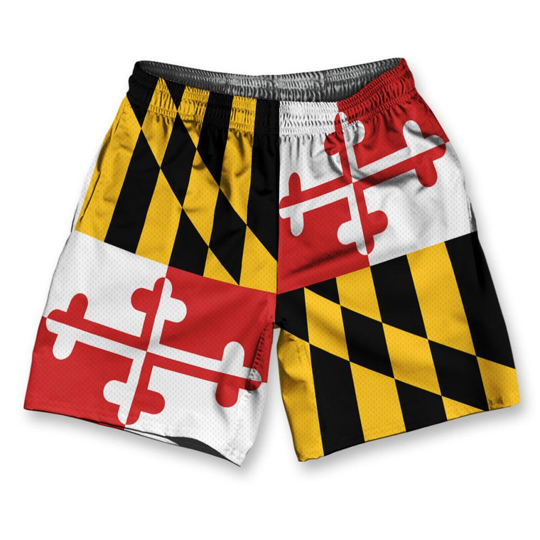 Maryland State Flag Athletic Running Fitness Exercise Shorts 7" Inseam Made in USA - White Red Yellow