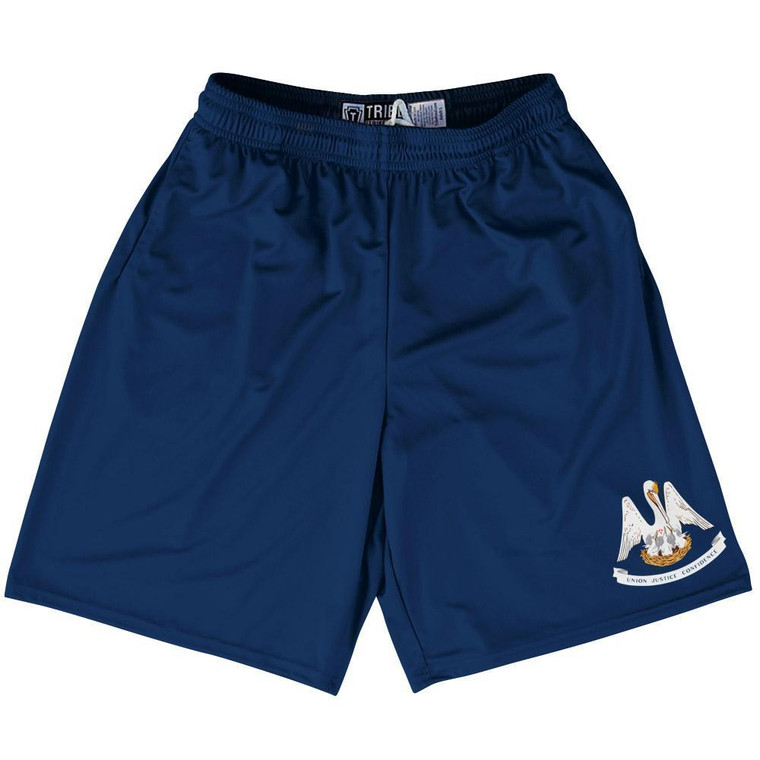 Louisiana State Flag 9" Inseam Lacrosse Shorts Made In USA - Navy