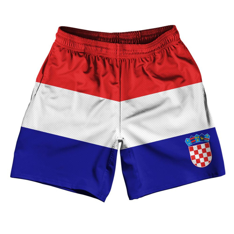 Croatia Country Flag Athletic Running Fitness Exercise Shorts 7" Inseam Made In USA - Red White Blue
