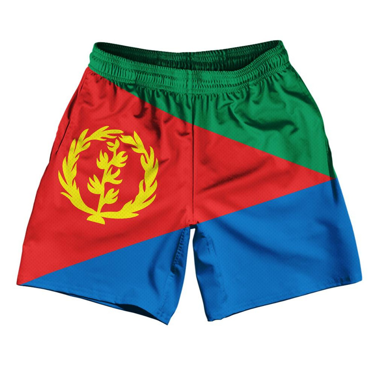 Eritrea Country Flag Athletic Running Fitness Exercise Shorts 7" Inseam Made In USA - Green Red Blue