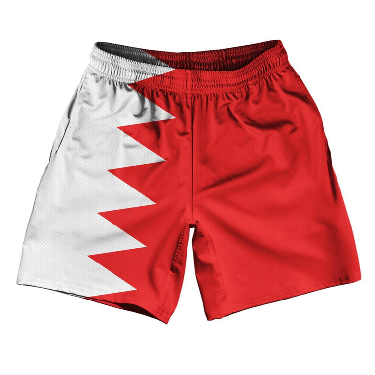 Bahrain Country Flag Athletic Running Fitness Exercise Shorts 7" Inseam Made In USA - Red White