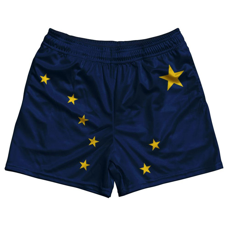 Alaska State Flag Rugby Gym Short 5 Inch Inseam With Pockets Made In USA - Navy