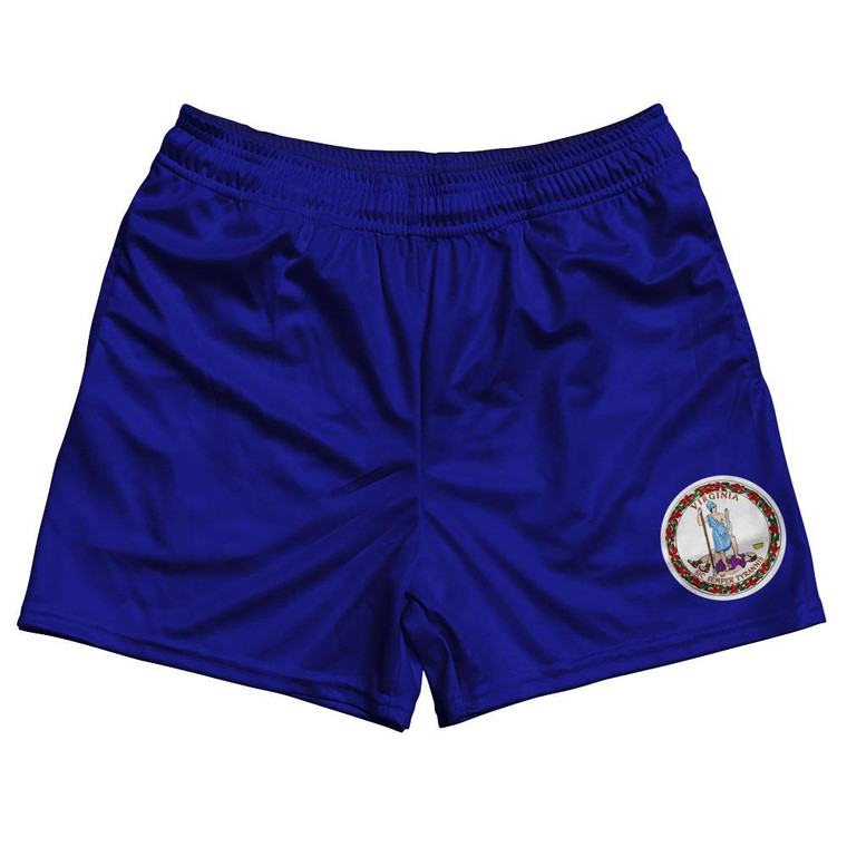 Virginia State Flag Rugby Gym Short 5 Inch Inseam With Pockets Made In USA - Navy