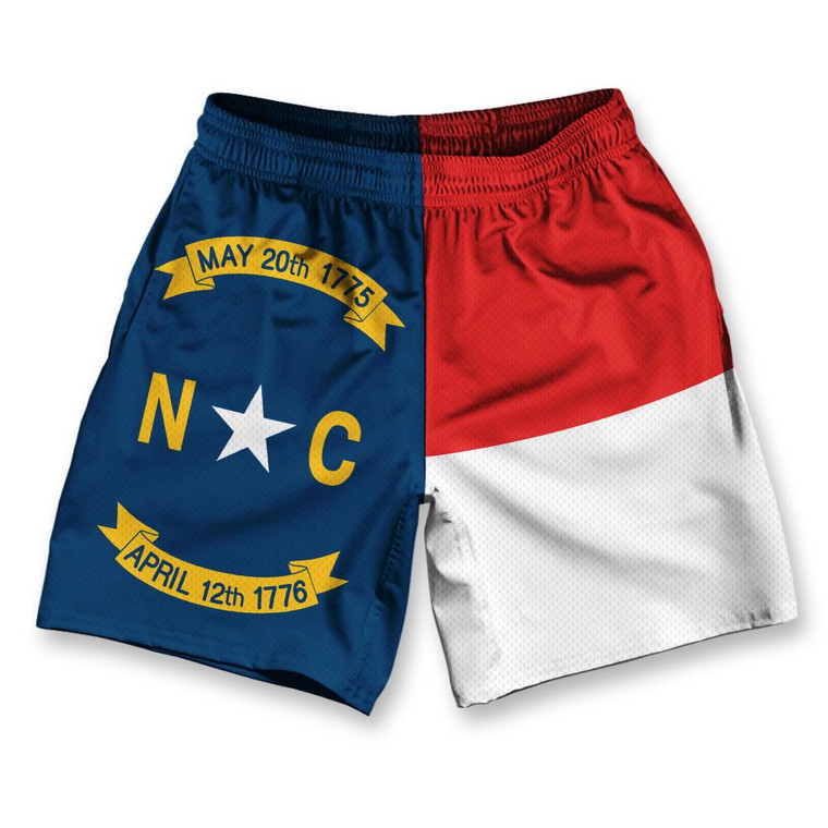 North Carolina State Flag Athletic Running Fitness Exercise Shorts 7" Inseam Made in USA - Blue White Red