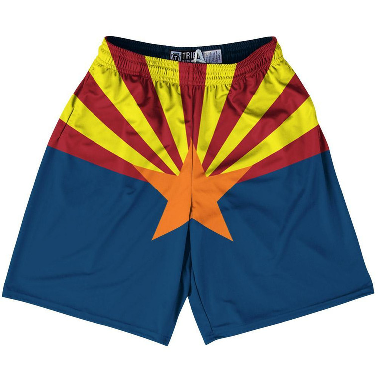 Arizona State Flag 9" Inseam Lacrosse Shorts Made In USA - Blue Yellow