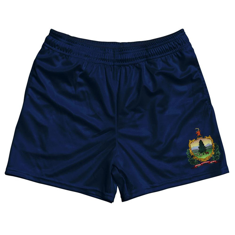 Vermont State Flag Rugby Gym Short 5 Inch Inseam With Pockets Made In USA - Navy