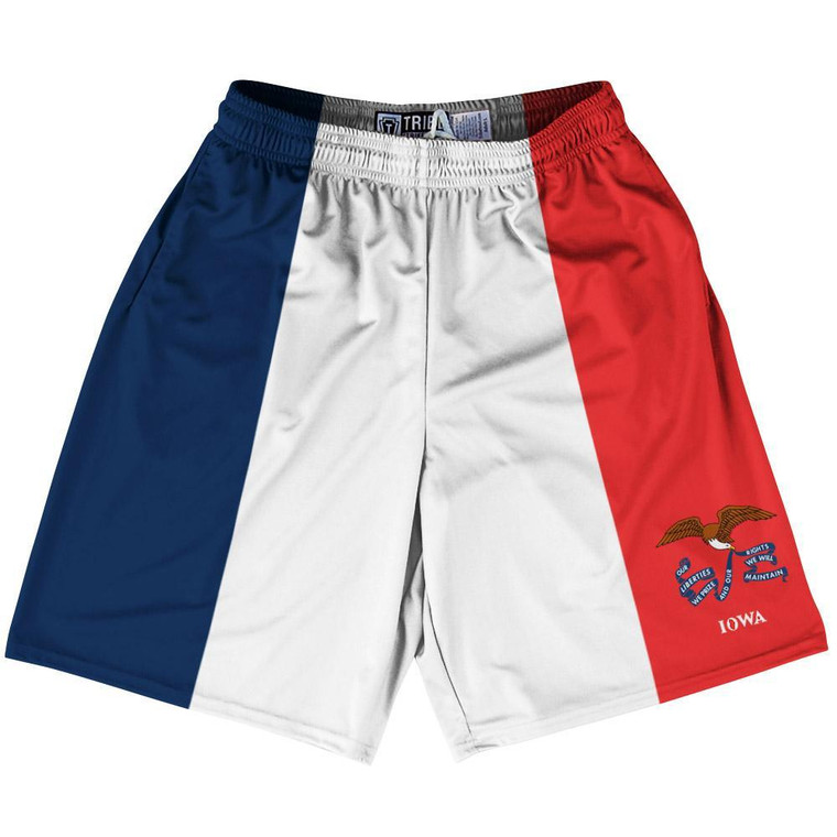 Iowa State Flag 9" Inseam Lacrosse Shorts Made In USA - Blue White Red