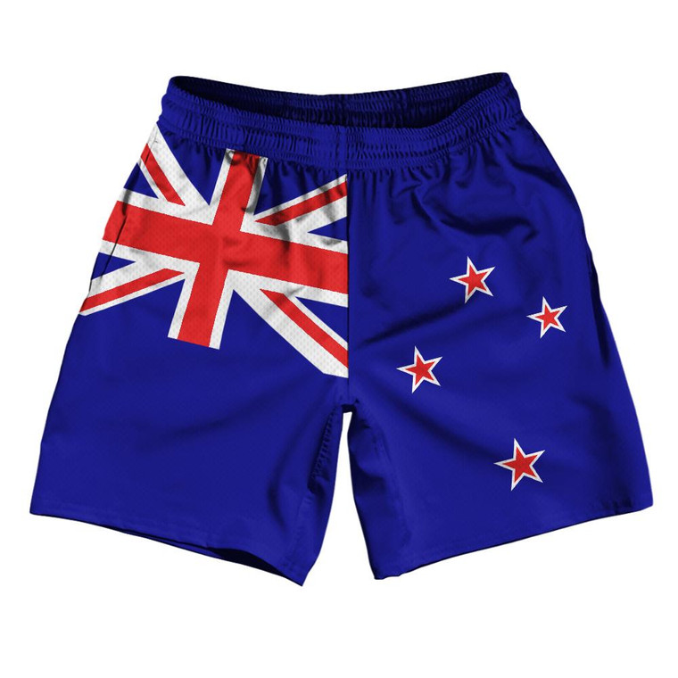 New Zealand Country Flag Athletic Running Fitness Exercise Shorts 7" Inseam Made In USA - Blue White