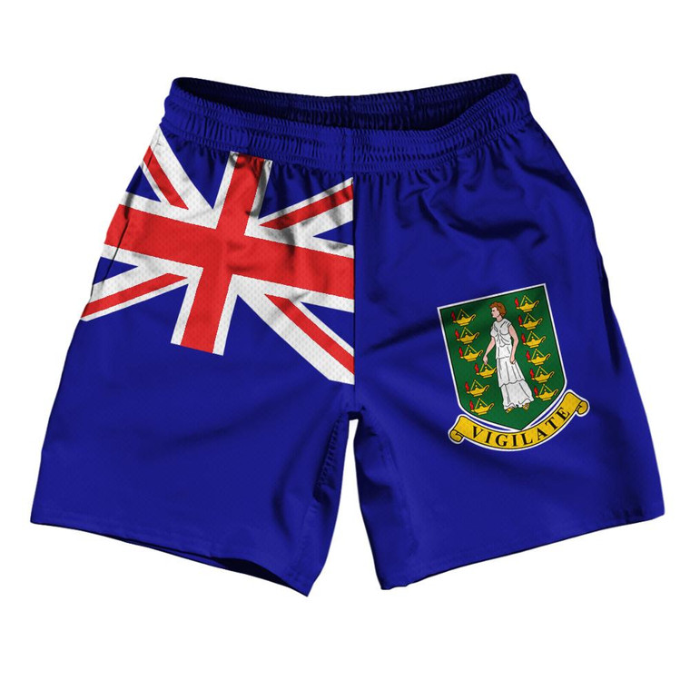 British Virgin Islands Country Flag Athletic Running Fitness Exercise Shorts 7" Inseam Made In USA - Yellow Green