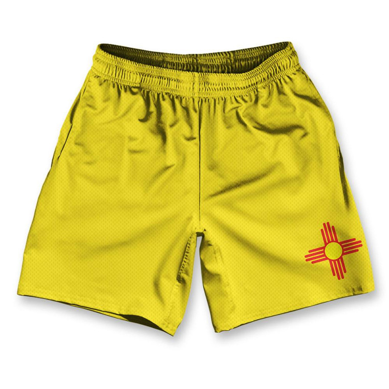 New Mexico State Flag Athletic Running Fitness Exercise Shorts 7" Inseam Made in USA - Yellow