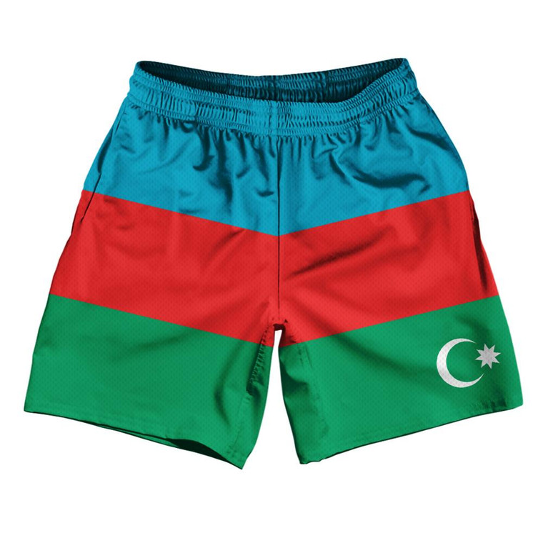 Azerbaijan Country Flag Athletic Running Fitness Exercise Shorts 7" Inseam Made In USA - Blue Green