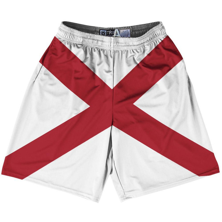 Alabama State Flag 9" Inseam Lacrosse Shorts Made In USA - White Red