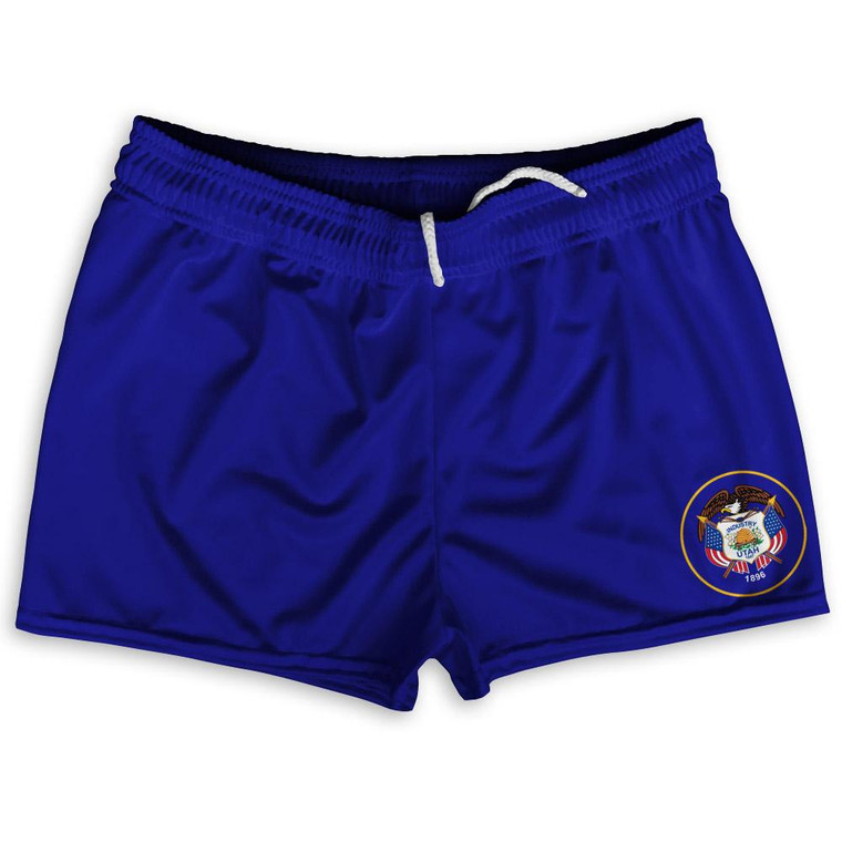 Utah State Flag Shorty Short Gym Shorts 2.5" Inseam Made in USA - Blue