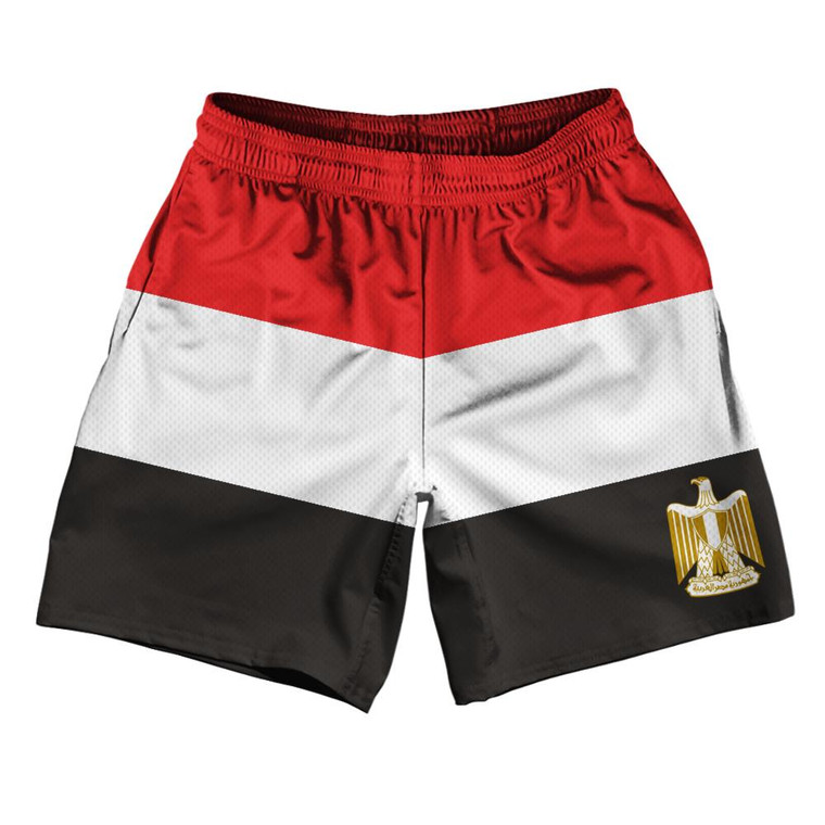 Egypt Country Flag Athletic Running Fitness Exercise Shorts 7" Inseam Made In USA - Red White Black