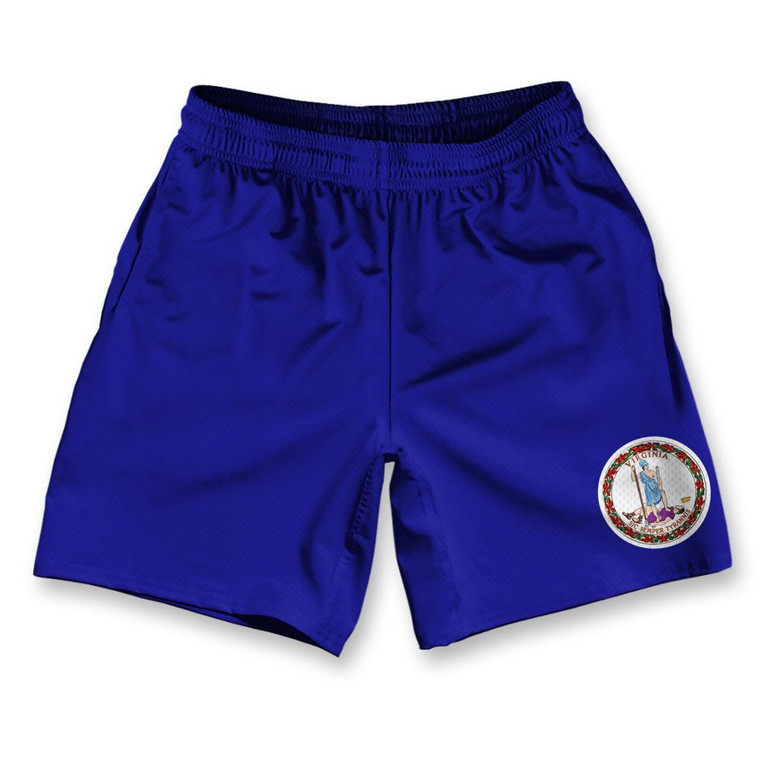 Virginia State Flag Athletic Running Fitness Exercise Shorts 7" Inseam Made in USA - Blue