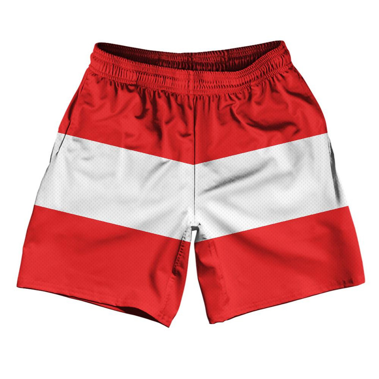 Austria Country Flag Athletic Running Fitness Exercise Shorts 7" Inseam Made In USA - Red White