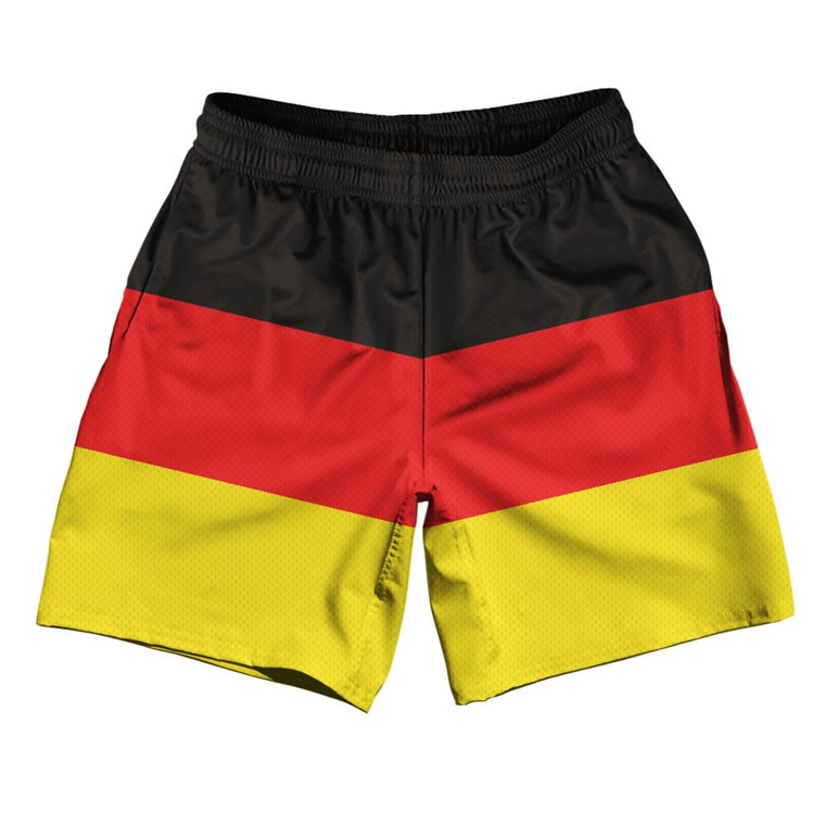Germany Country Flag Athletic Running Fitness Exercise Shorts 7" Inseam Made In USA - Black Red Yellow