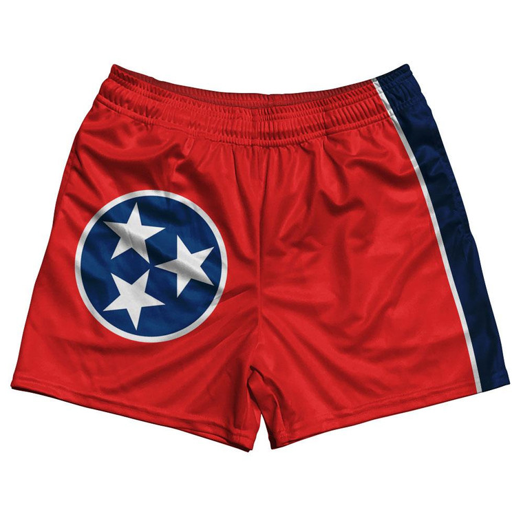 Tennessee State Flag Rugby Gym Short 5 Inch Inseam With Pockets Made In USA-Red
