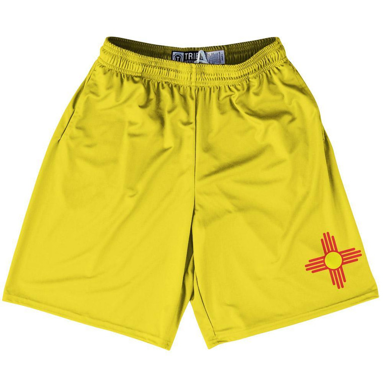 New Mexico State Flag 9" Inseam Lacrosse Shorts Made In USA - Yellow