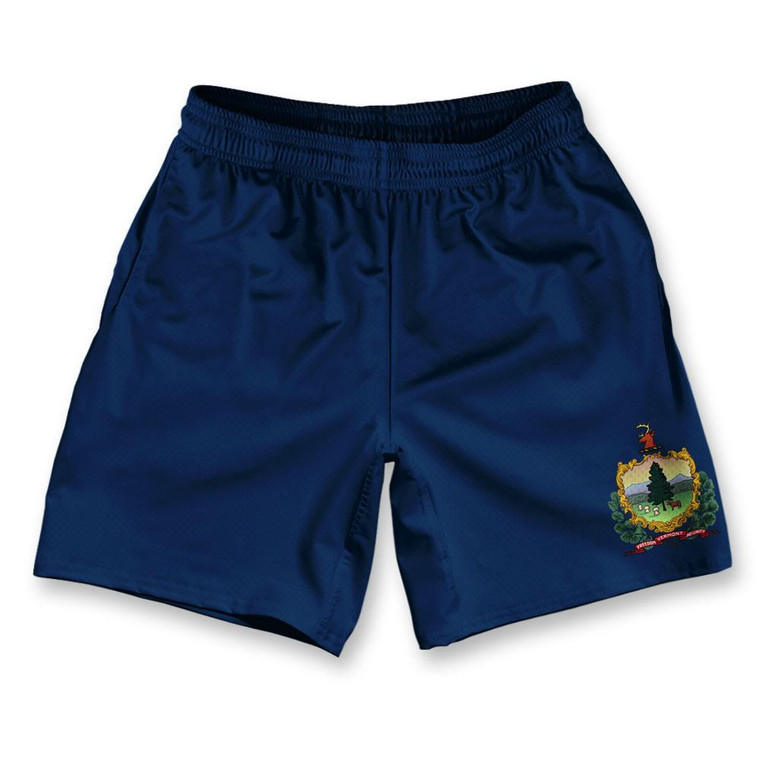 Vermont State Flag Athletic Running Fitness Exercise Shorts 7" Inseam Made in USA-Blue