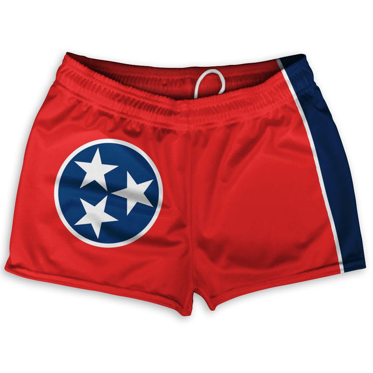 Tennessee State Flag Shorty Short Gym Shorts 2.5" Inseam Made in USA - Blue Red White