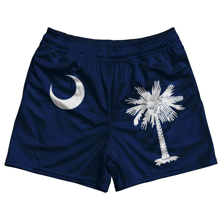 South Carolina State Flag Rugby Gym Short 5 Inch Inseam With Pockets Made In USA - Navy