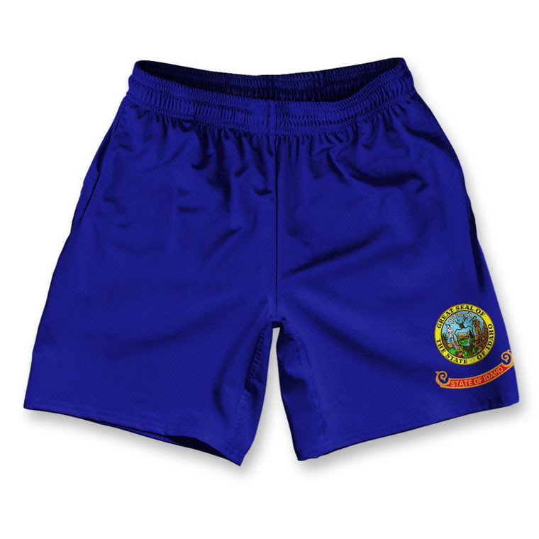 Idaho State Flag Athletic Running Fitness Exercise Shorts 7" Inseam Made in USA - Blue