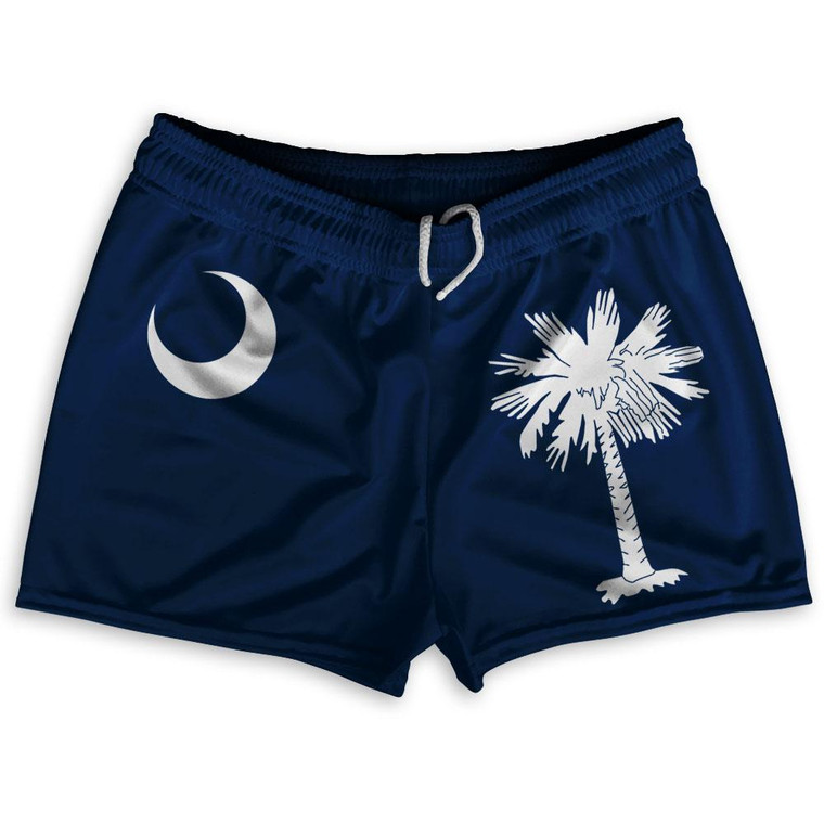 South Carolina State Flag Shorty Short Gym Shorts 2.5" Inseam Made in USA - Blue