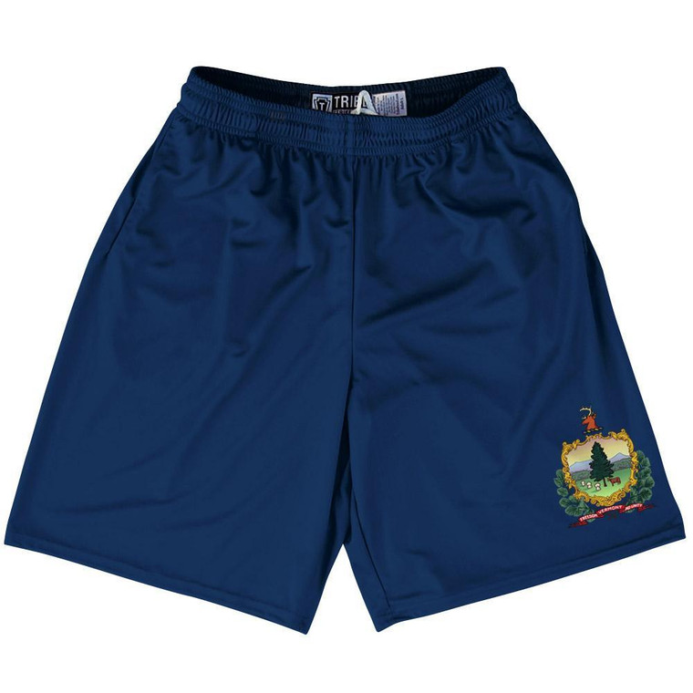 Vermont State Flag 9" Inseam Lacrosse Shorts Made In USA - Navy