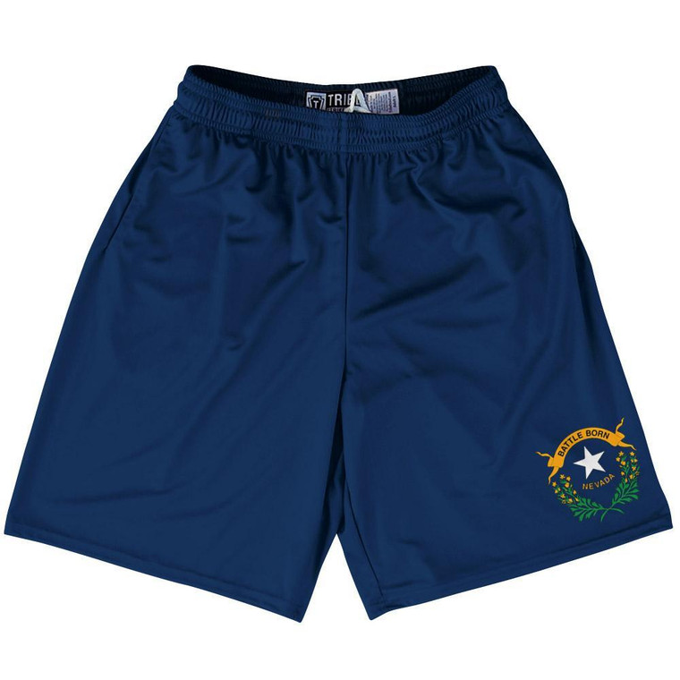 Nevada State Flag 9" Inseam Lacrosse Shorts Made In USA - Navy