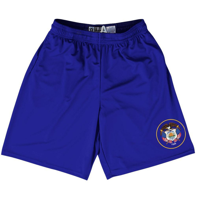 Utah State Flag 9" Inseam Lacrosse Shorts Made In USA - Blue