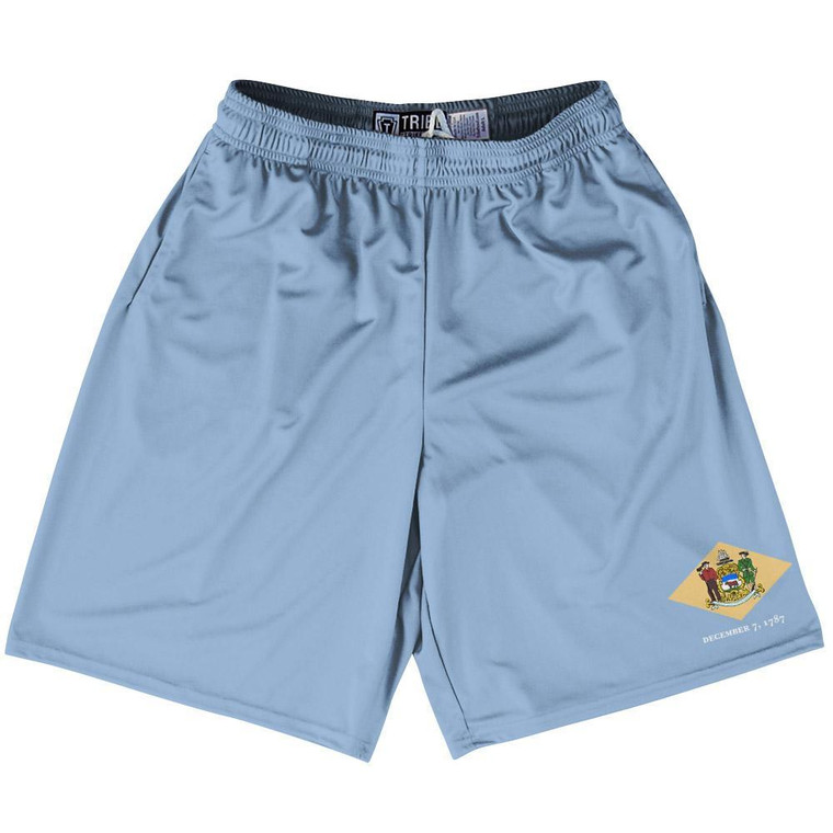 Delaware State Flag 9" Inseam Lacrosse Shorts Made In USA - Light Blue