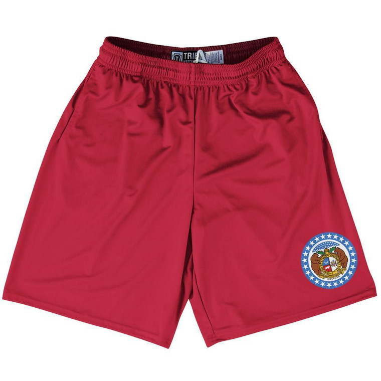 Missouri State Flag 9" Inseam Lacrosse Shorts Made In USA - Red