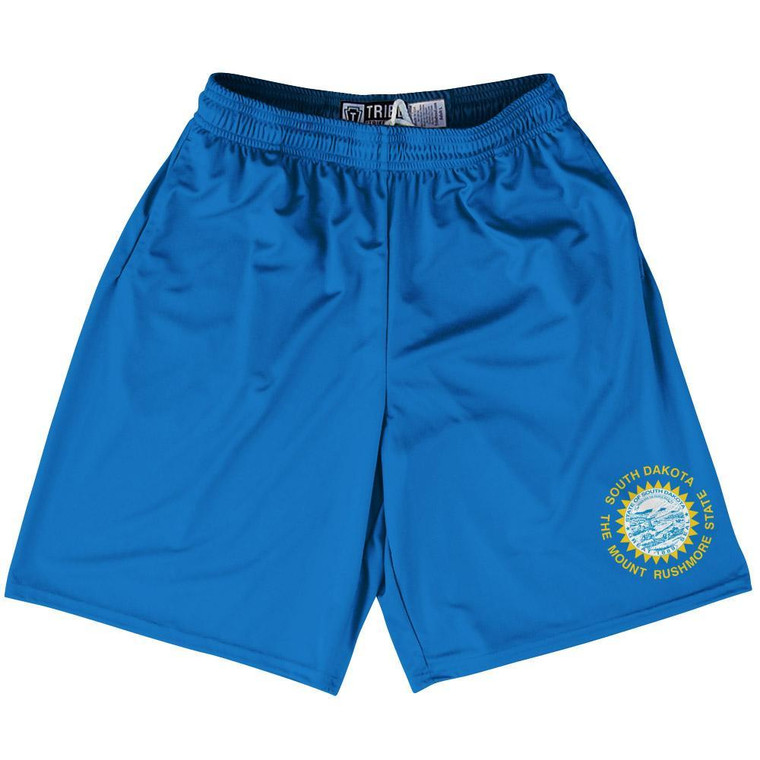 South Dakota State Flag 9" Inseam Lacrosse Shorts Made In USA - Light Blue