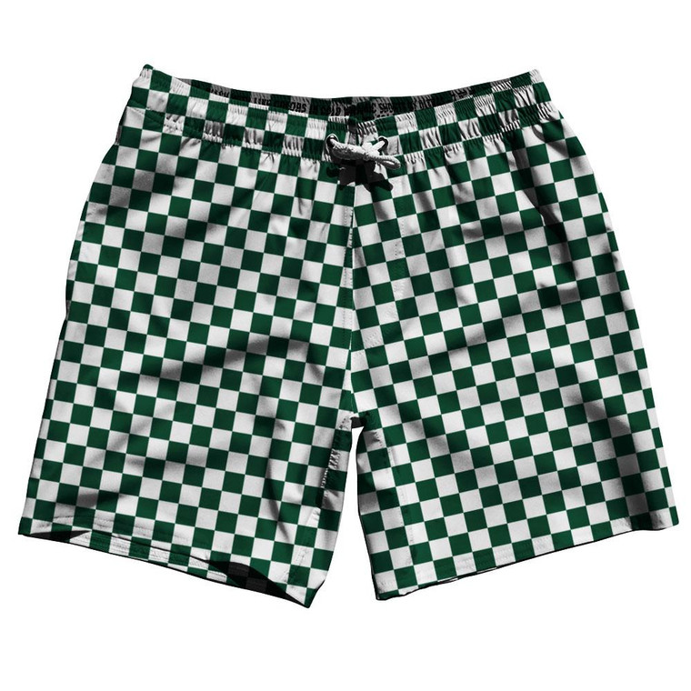 Forest Green & White Checkerboard Swim Shorts 7.5" Made in USA - Forest Green & White