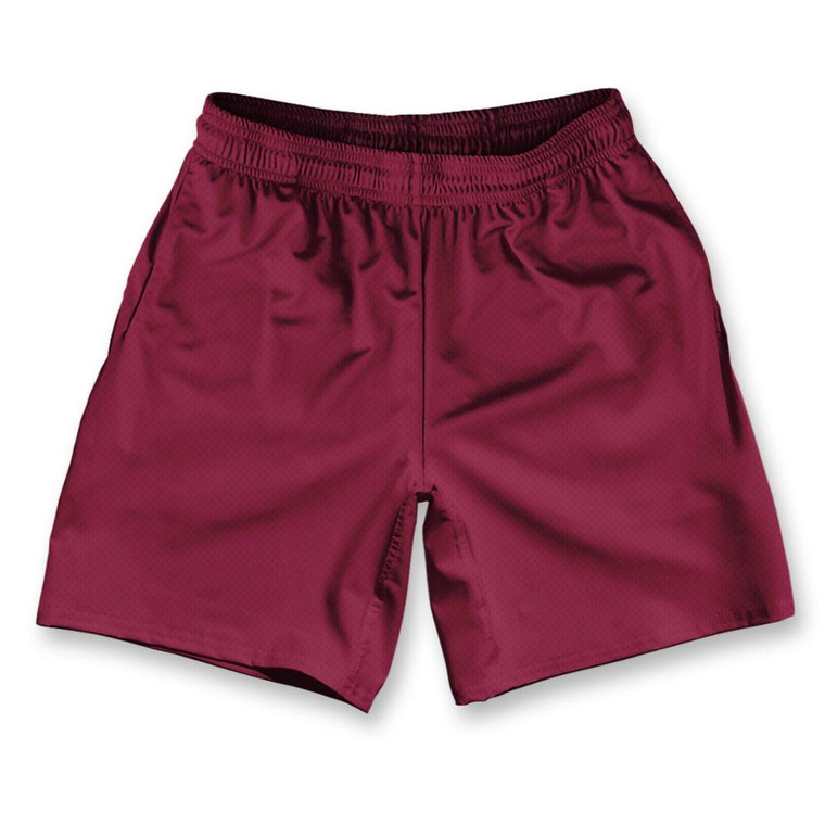 Red Maroon Athletic Running Fitness Exercise Shorts 7" Inseam Made in USA - Red Maroon