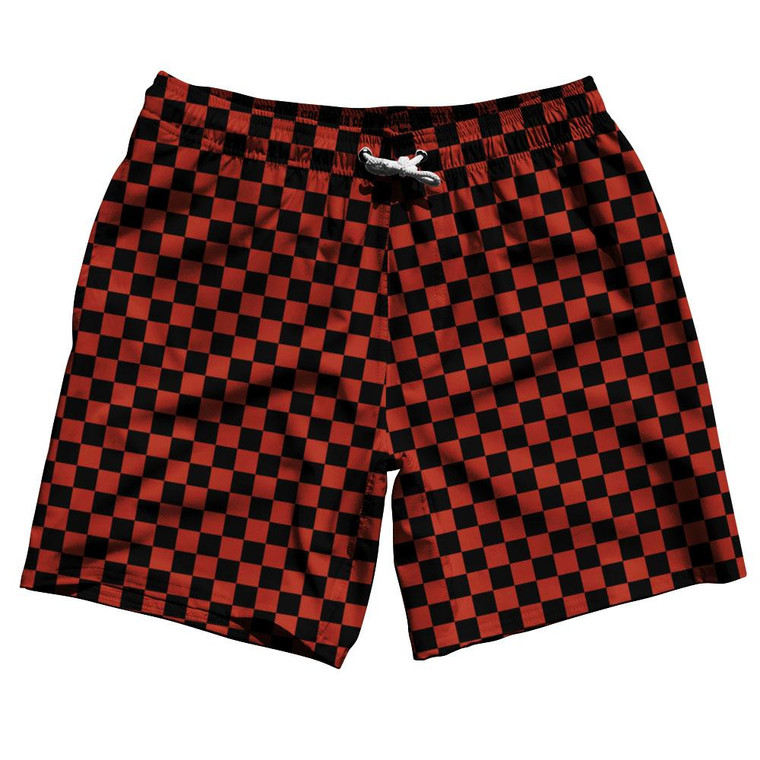 Cardinal Red & Black Checkerboard Swim Shorts 7.5" Made in USA - Cardinal Red & Black