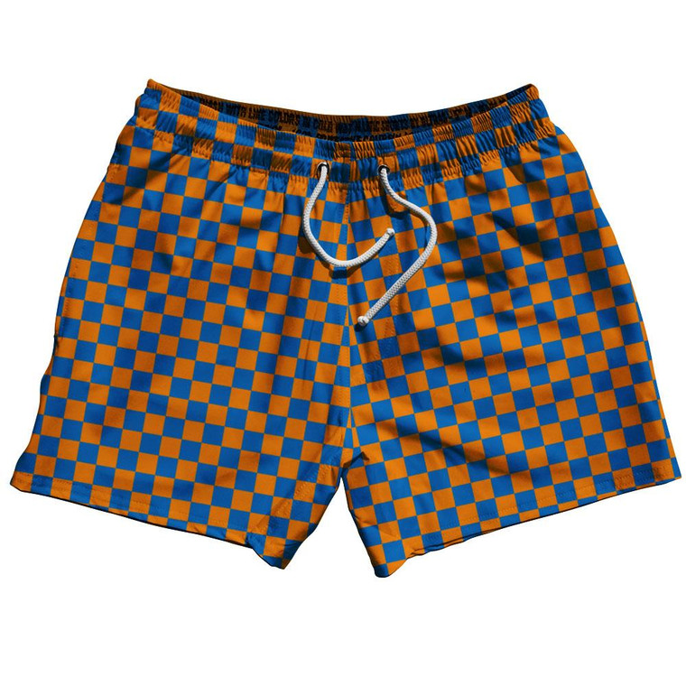 Royal & Orange Checkerboard 5" Swim Shorts Made in USA - Royal & Orange