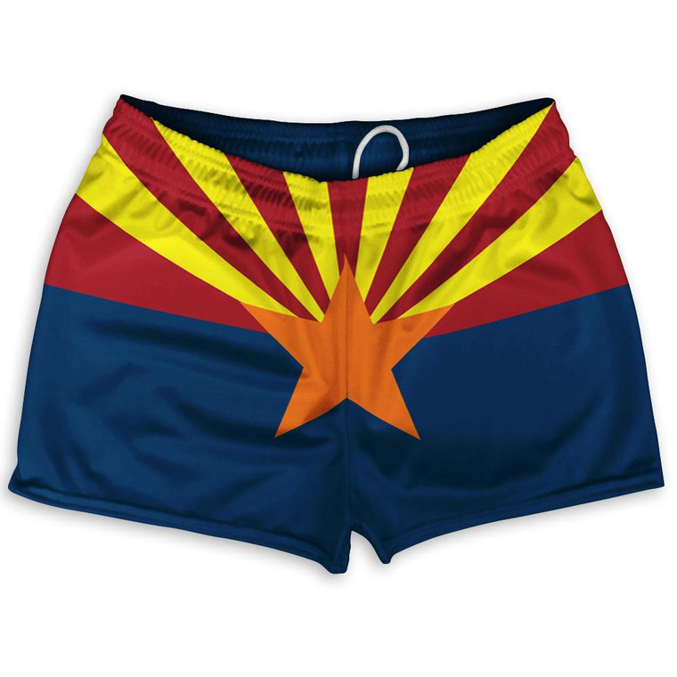 Arizona State Flag Shorty Short Gym Shorts 2.5" Inseam Made in USA - Blue Yellow