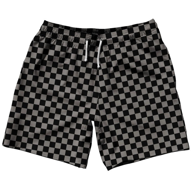 Grey Medium Checkerboard Swim Shorts 7.5" Made in USA - Grey Medium