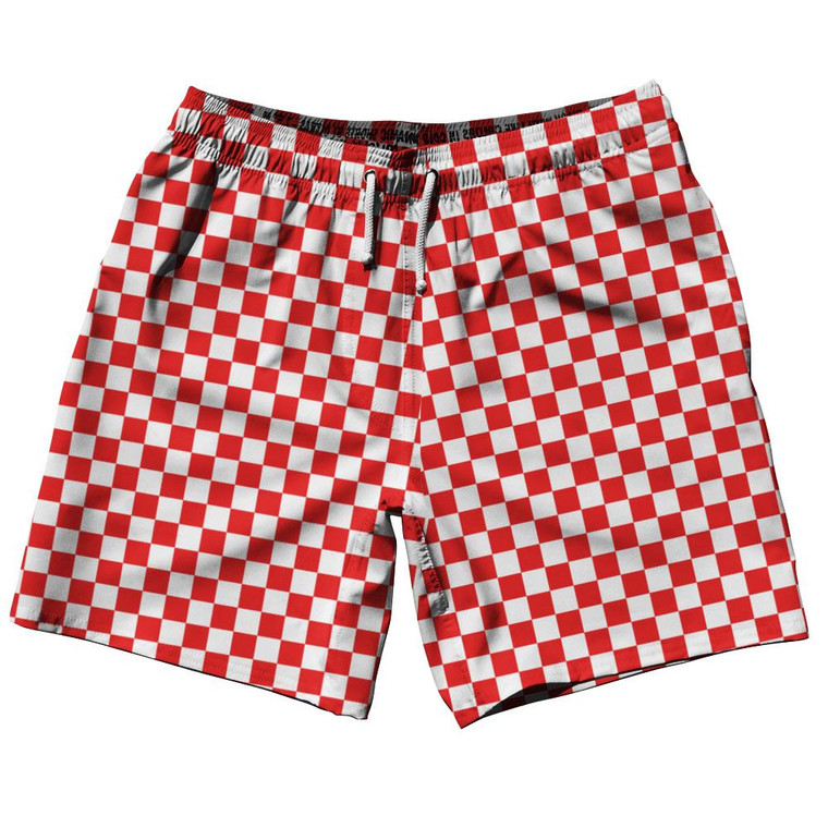 Red & White Checkerboard Swim Shorts 7.5" Made in USA - Red & White