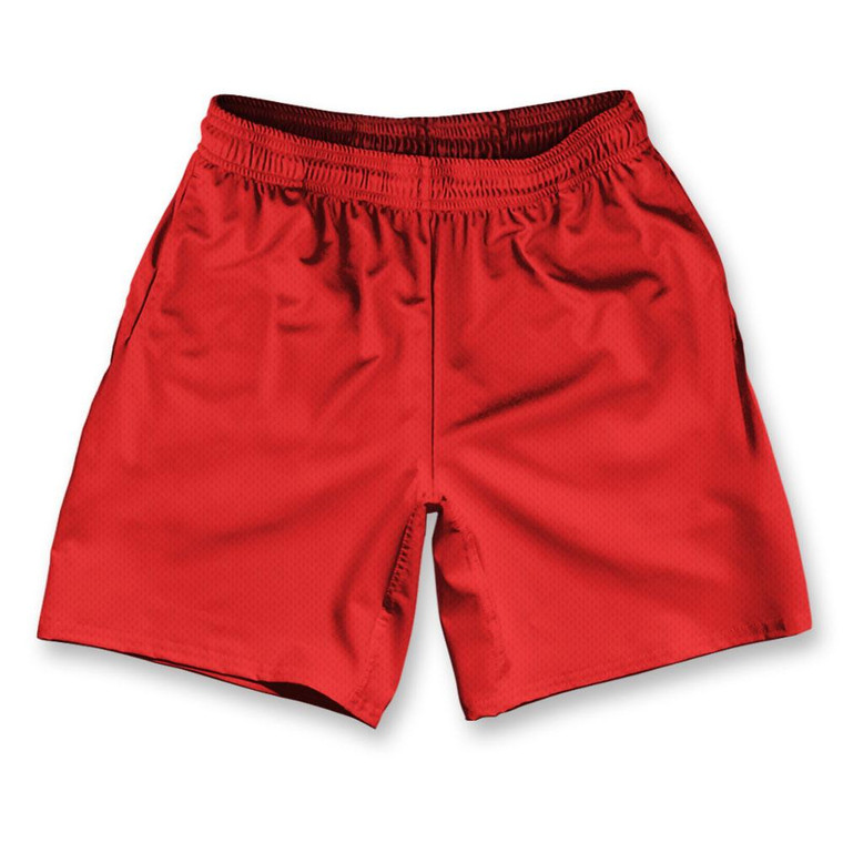 Red Athletic Running Fitness Exercise Shorts 7" Inseam Made in USA - Red