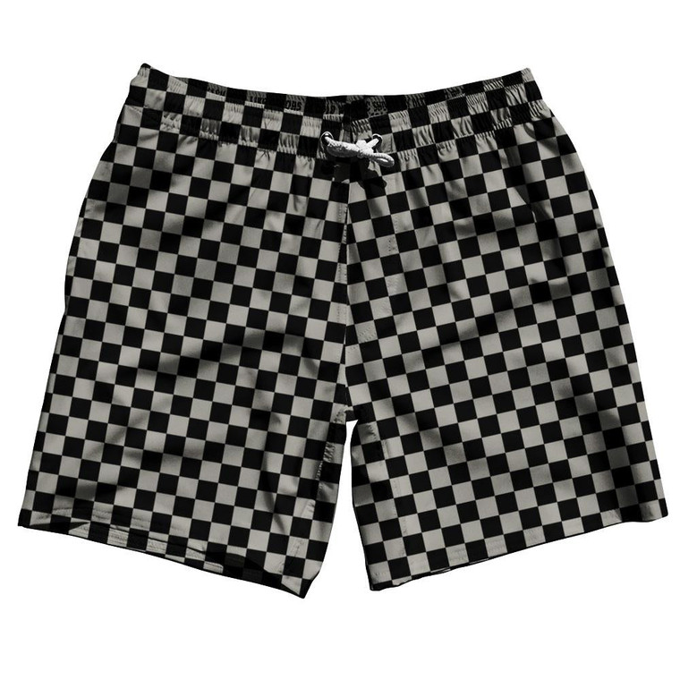 Cool Grey Checkerboard Swim Shorts 7.5" Made in USA - Cool Grey