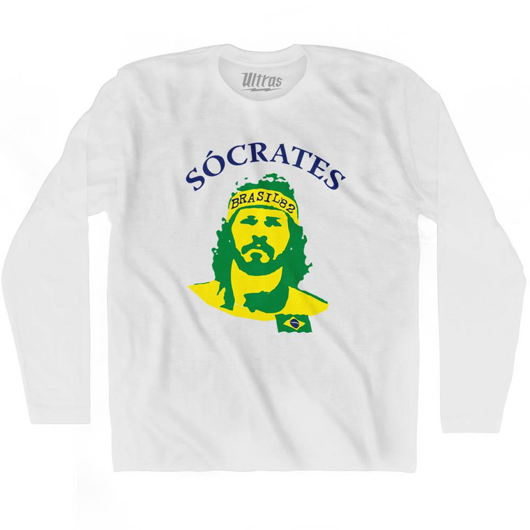 Socrates Brazil Adult Cotton Long Sleeve Soccer Legend T-shirt - White