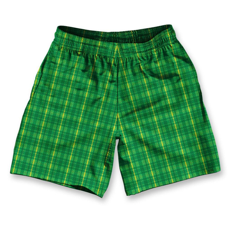 Tartan Plaid Kelly Athletic Running Fitness Exercise Shorts 7" Inseam Made in USA - Kelly Green