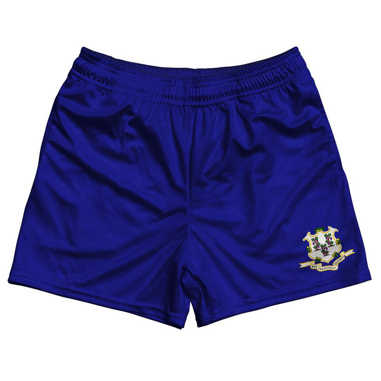 Connecticut State Flag Rugby Gym Short 5 Inch Inseam With Pockets Made In USA - Navy